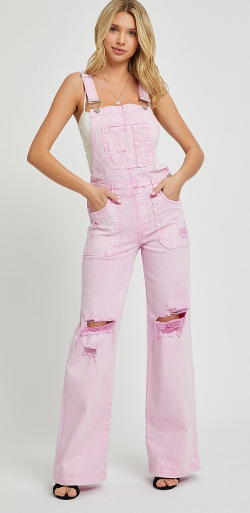 Risen Pink acid wash jean overalls – Victoria's Rose Smithfield