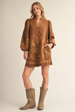 Camel dress 3/4 length sleeves