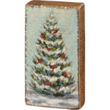 Christmas Tree with cardinals wooden block sign