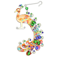 Peacock metal ornament with colorful beaded tail