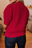 Cable Knit Christmas Red Sweater with plaid bows