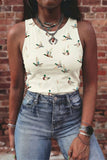 Beige Mallard Print Western Style Tank Top: Beige