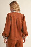 Suede (faux) camel brown top with plaid accents