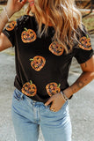 black t shirt with orange sequin pumpkins

