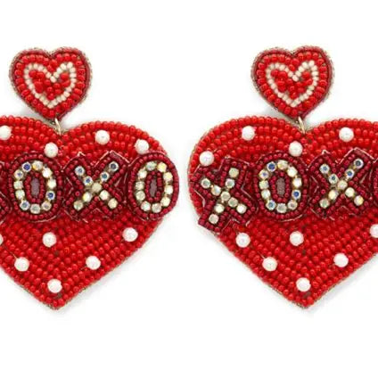 Valentine xoxo seed beaded heart earrings