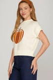Short Sleeve round neck pumpkin sweater top