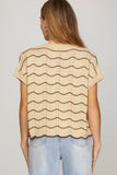 Short Sleeve Lt. Taupe scallop striped sweater top
