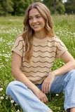 Short Sleeve Lt. Taupe scallop striped sweater top