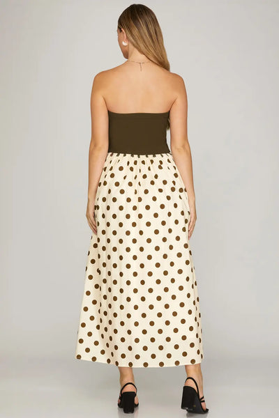 strapless polka dot dress Strapless Brown Polka Dot Dress Large