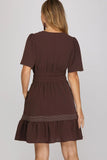 Short Sleeve Brown Dress with pockets