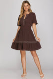Short Sleeve Brown Dress with pockets