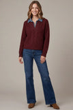 Long sleeve Wine sweater with collar