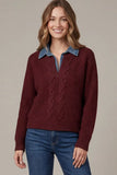 Long sleeve Wine sweater with collar