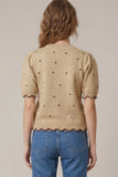 Back view of taupe sweater polka dot 