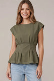 Short Sleeve Drop Waist knit top Olive