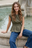 Short Sleeve Drop Waist knit top Olive