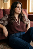 Short Sleeve embroidered sleeve wine shirt