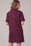 Short Sleeve faux suede wine dress