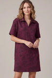 Short Sleeve faux suede wine dress