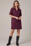 Short Sleeve faux suede wine dress