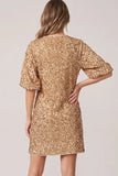 Short sleeve bubble gold sequin dress