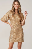 Short sleeve bubble gold sequin dress