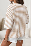 Apricot Stripe Knit Half Sleeve Loose Top