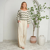 Delaney Wide Leg Tiered Chambray tan pants