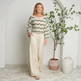 Delaney Wide Leg Tiered Chambray tan pants