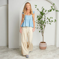 Delaney Wide Leg Tiered Chambray tan pants