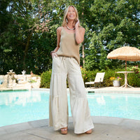 Delaney Wide Leg Tiered Chambray tan pants