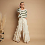 Delaney Wide Leg Tiered Chambray tan pants