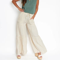 Delaney Wide Leg Tiered Chambray tan pants
