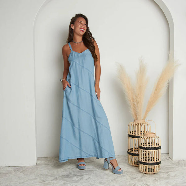 Bailey Chambray Maxi Dress Denim Blue Victoria's Rose Smithfield Bailey Chambray Maxi Dress Denim Blue Victoria's Rose Smithfield