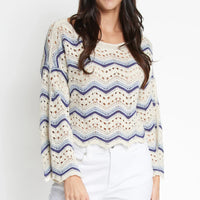 Kala Striped Crochet Sweater Sky Blue
