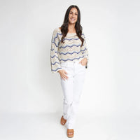 crocheted knit sweater blue