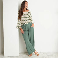 Kala Striped Crochet Sweater Green