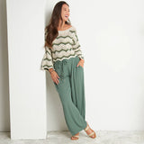 Kala Striped Crochet Sweater Green