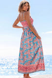 Sky Blue Bohemian Ethnic Print Spaghetti Straps Vacation Maxi Dress: Sky Blue / 100%Polyester / L