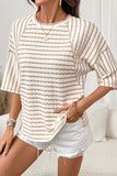 Apricot Stripe Knit Half Sleeve Loose Top