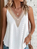Eyelet Lace Tank Boho V Neck Blouse: White / 95%Polyester+5%Elastane / M
