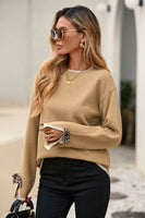 Leopard bow split sleeve tan sweater