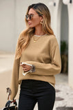 Leopard bow split sleeve tan sweater