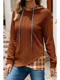 Plaid Patchwork sweater with hood khaki and browns