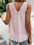 Eyelet Lace Tank Boho V Neck Blouse: White / 95%Polyester+5%Elastane / L
