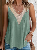 Eyelet Lace Tank Boho V Neck Blouse: White / 95%Polyester+5%Elastane / S