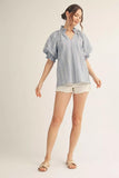 Short Sleeve Blue puff sleeve blouse