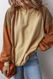 Khaki Lace Patchwork Color drop shirt blouse