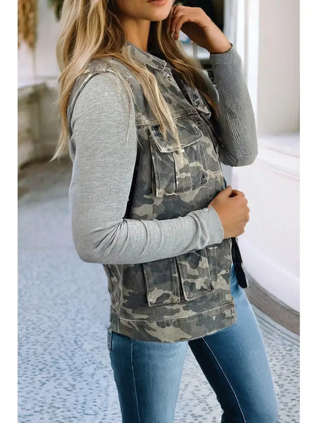 Camo denim cargo Vest