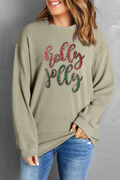 Holly Jolly corded sweatshirt green